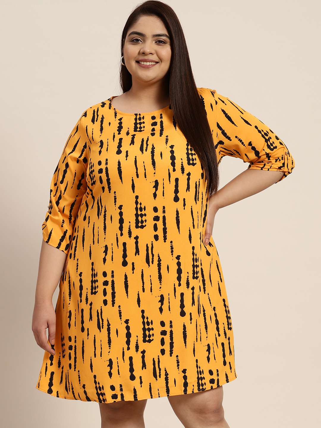 

Sztori Plus Size Print A-Line Dress, Mustard
