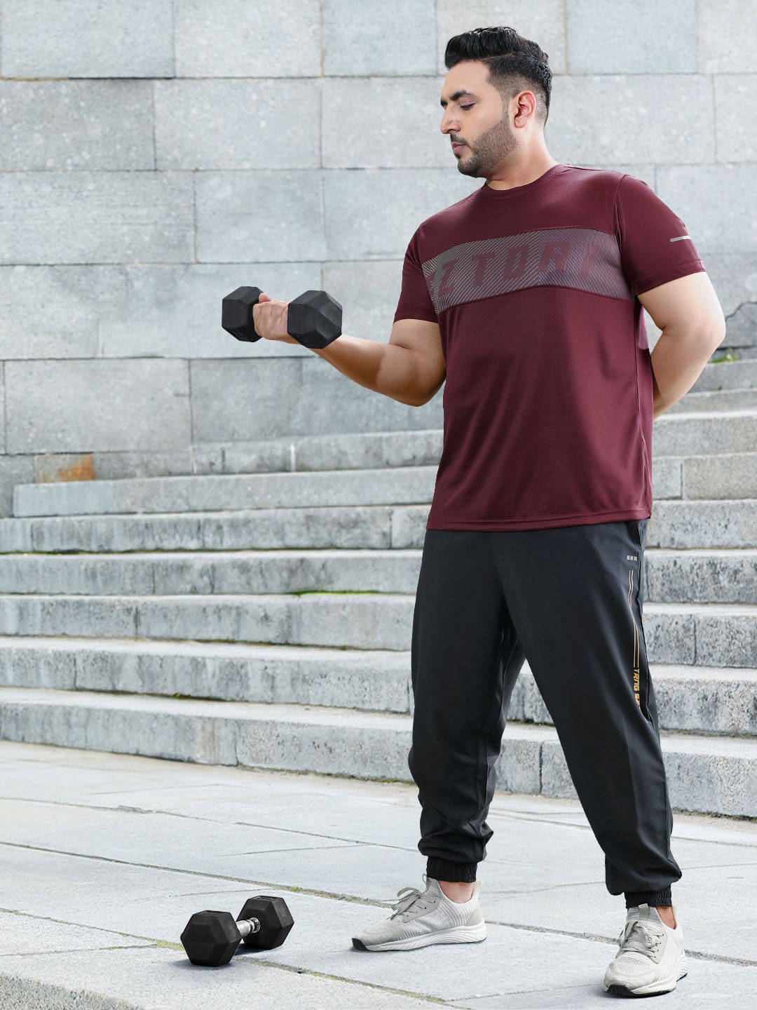 

Sztori Plus Size Brand Logo Printed Quick-Dry Activewear T-shirt, Maroon