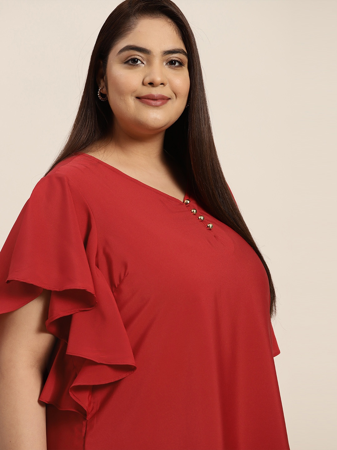 

Sztori Plus Size Flutter Sleeves Top, Red