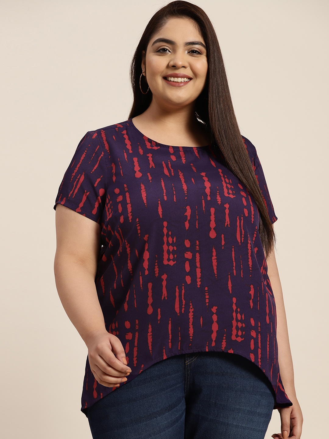 

Sztori Plus Size Print Top, Purple