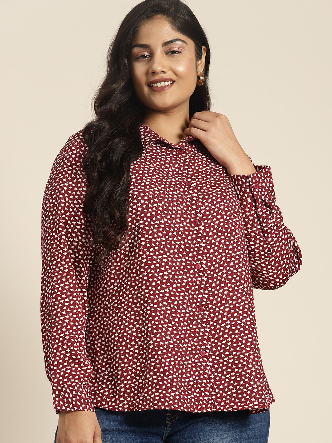 

Sztori Women Plus Size Micro Ditsy Print Casual Shirt, Magenta