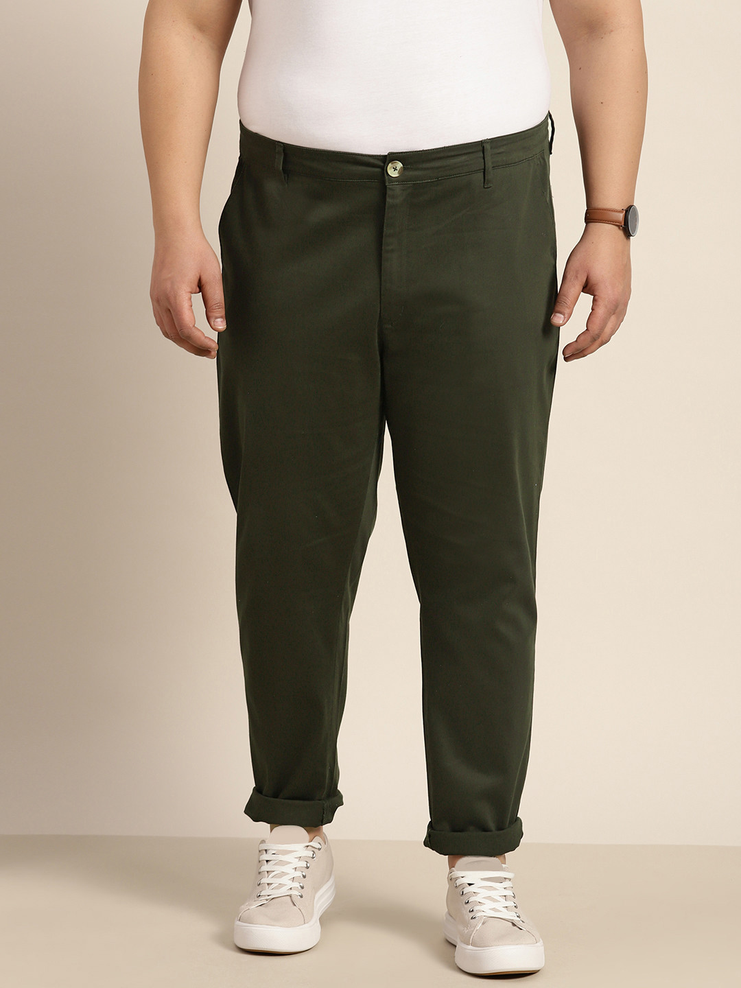 

Sztori Men Plus Size Solid Casual Knitted Trousers, Olive