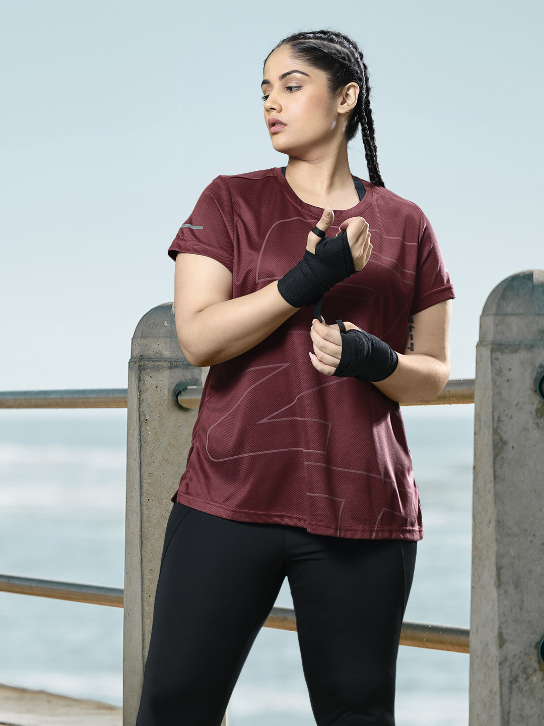 

Sztori Women Brand Logo Printed Quick-Dry Activewear Antimicrobial T-shirt, Maroon