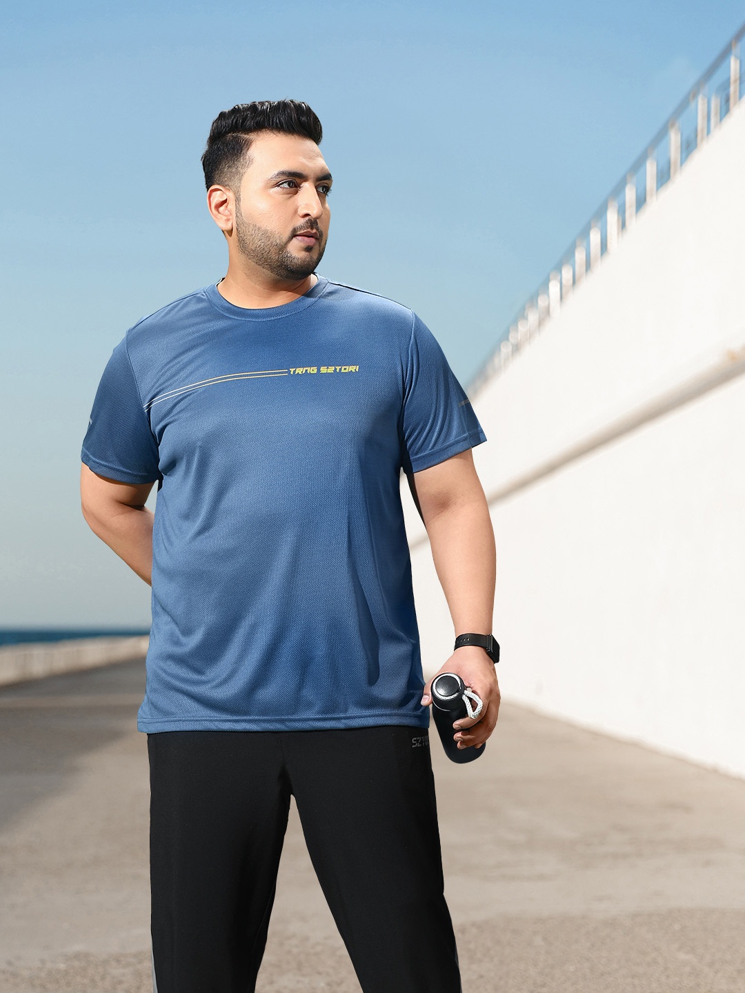 

Sztori Plus Size Brand Logo Printed Detail Quick-Dry Training T-shirt, Blue
