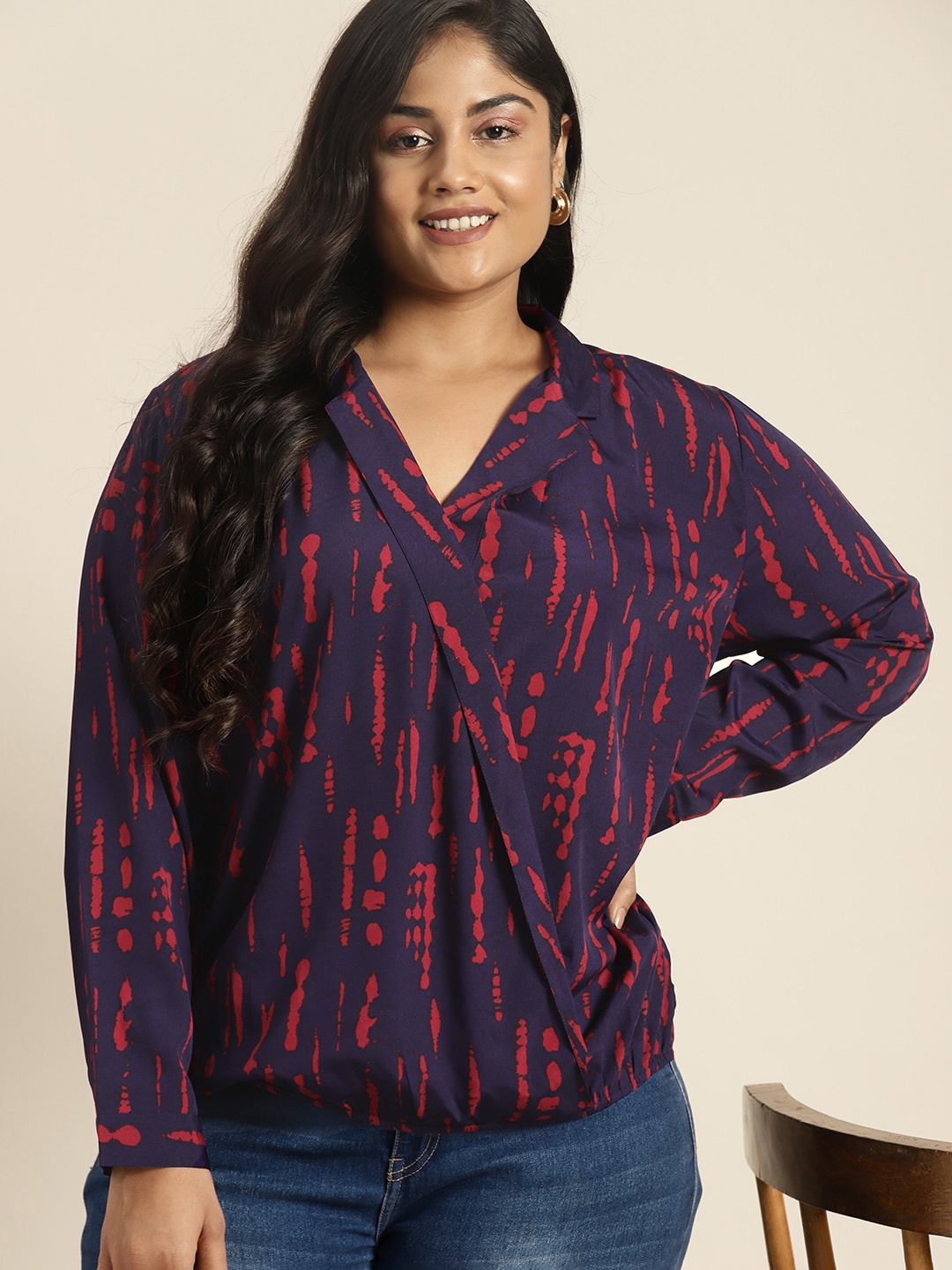 

Sztori Plus Size Abstract Printed Wrap Top, Purple