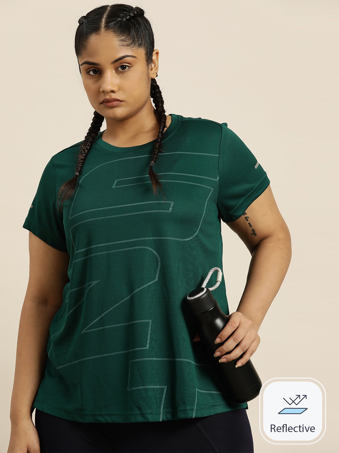 

Sztori Women Brand Logo Printed Quick-Dry Activewear Antimicrobial T-shirt, Green