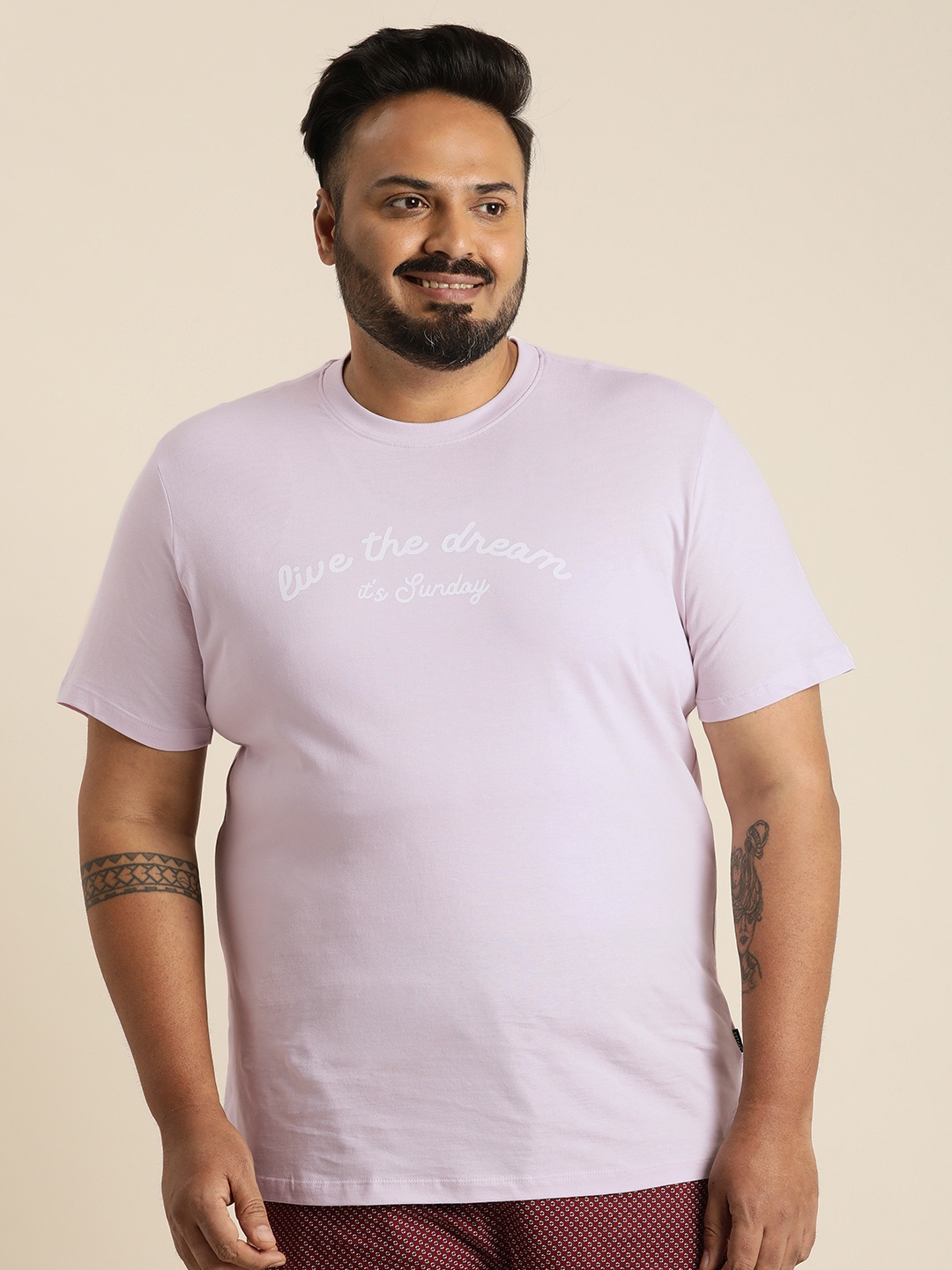 

Sztori Plus Size Pure Cotton Typography Printed Lounge T-Shirt, Lavender