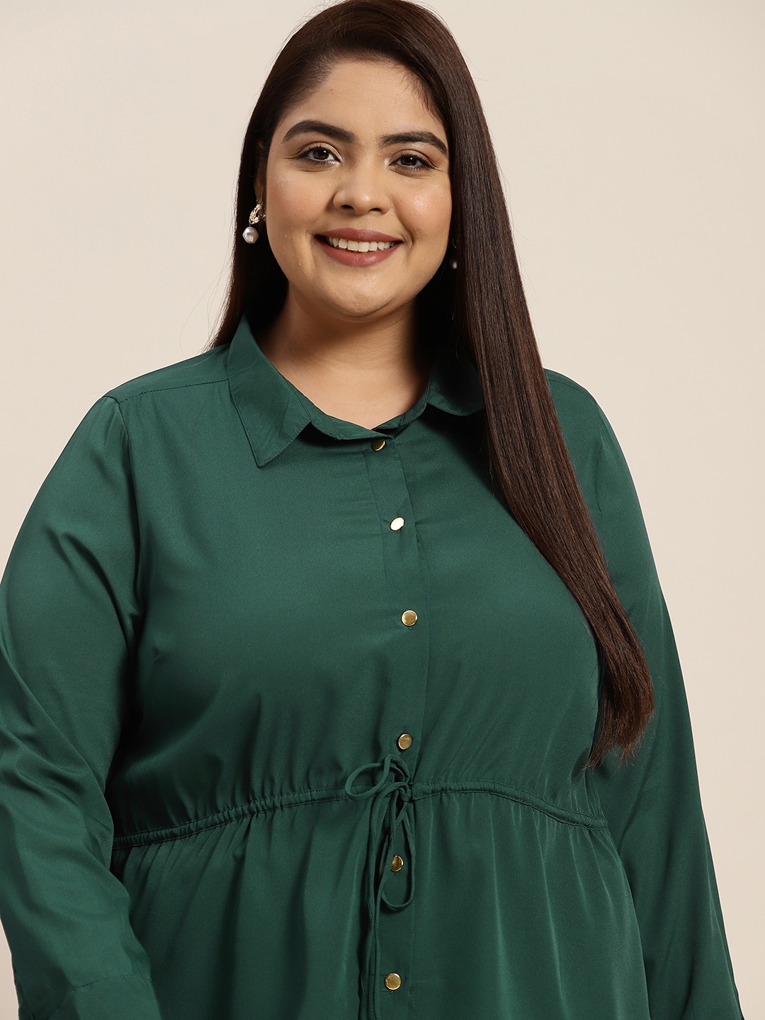 

Sztori Women Plus Size Draw String Detail Shirt, Green