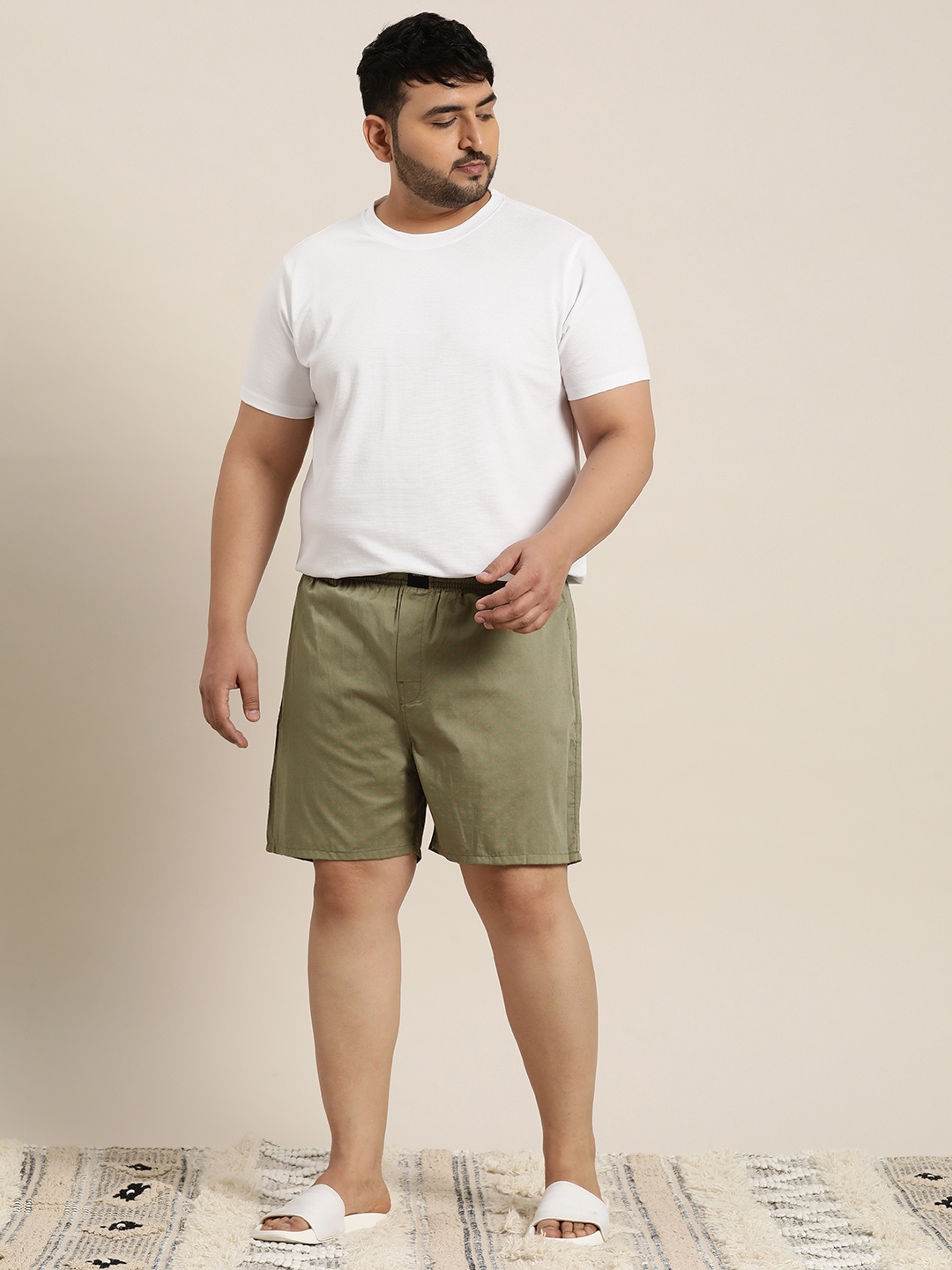 

Sztori Men Plus Size Pure Cotton Printed Mid-Rise Boxers, Green