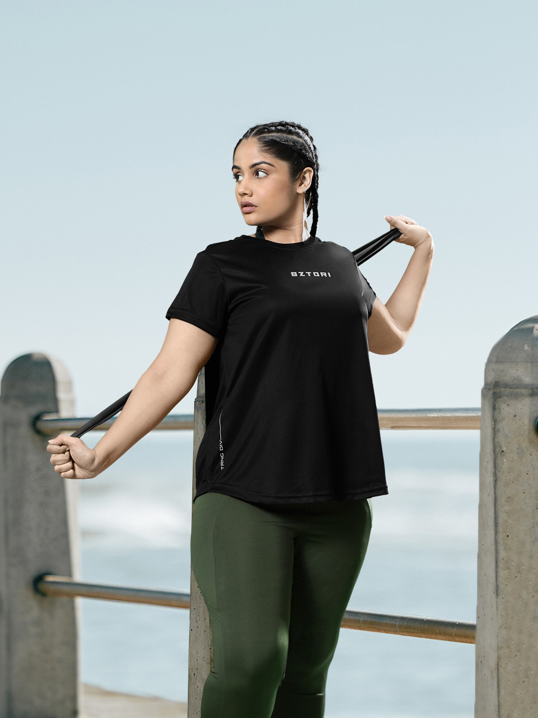 

Sztori Plus Size Brand Logo Printed Detail Quick-Dry Training T-shirt, Black