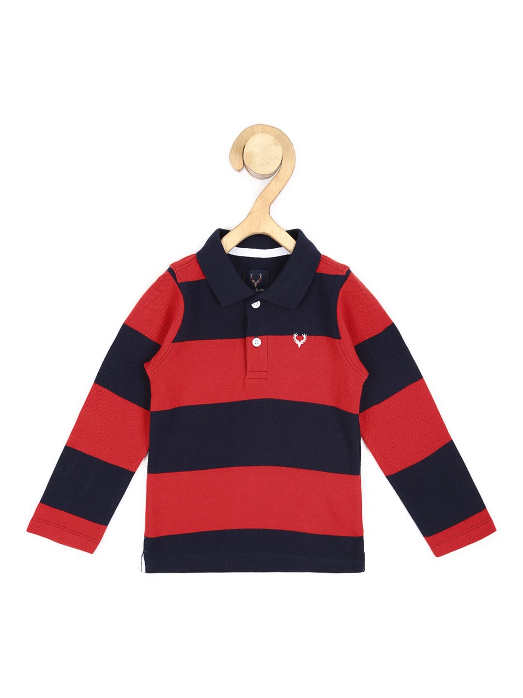 

Allen Solly Junior Boys Red & Navy Blue Printed Polo Collar Cotton T-shirt