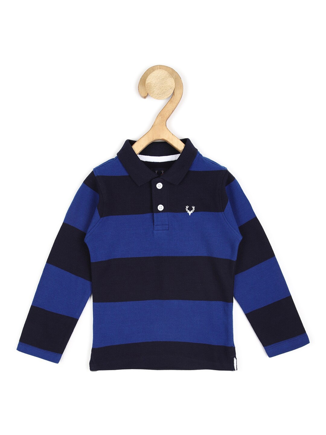 

Allen Solly Junior Boys Blue & Black Printed Polo Collar Cotton T-shirt