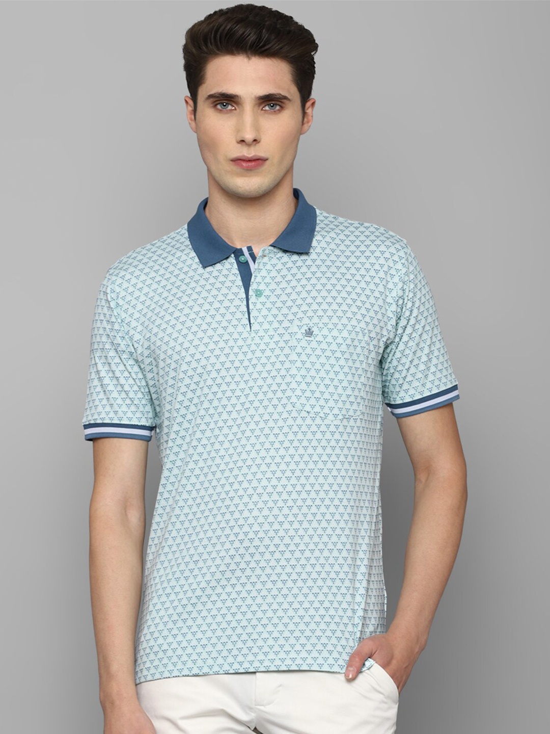 

Louis Philippe Men Blue Printed Polo Collar Cotton T-shirt