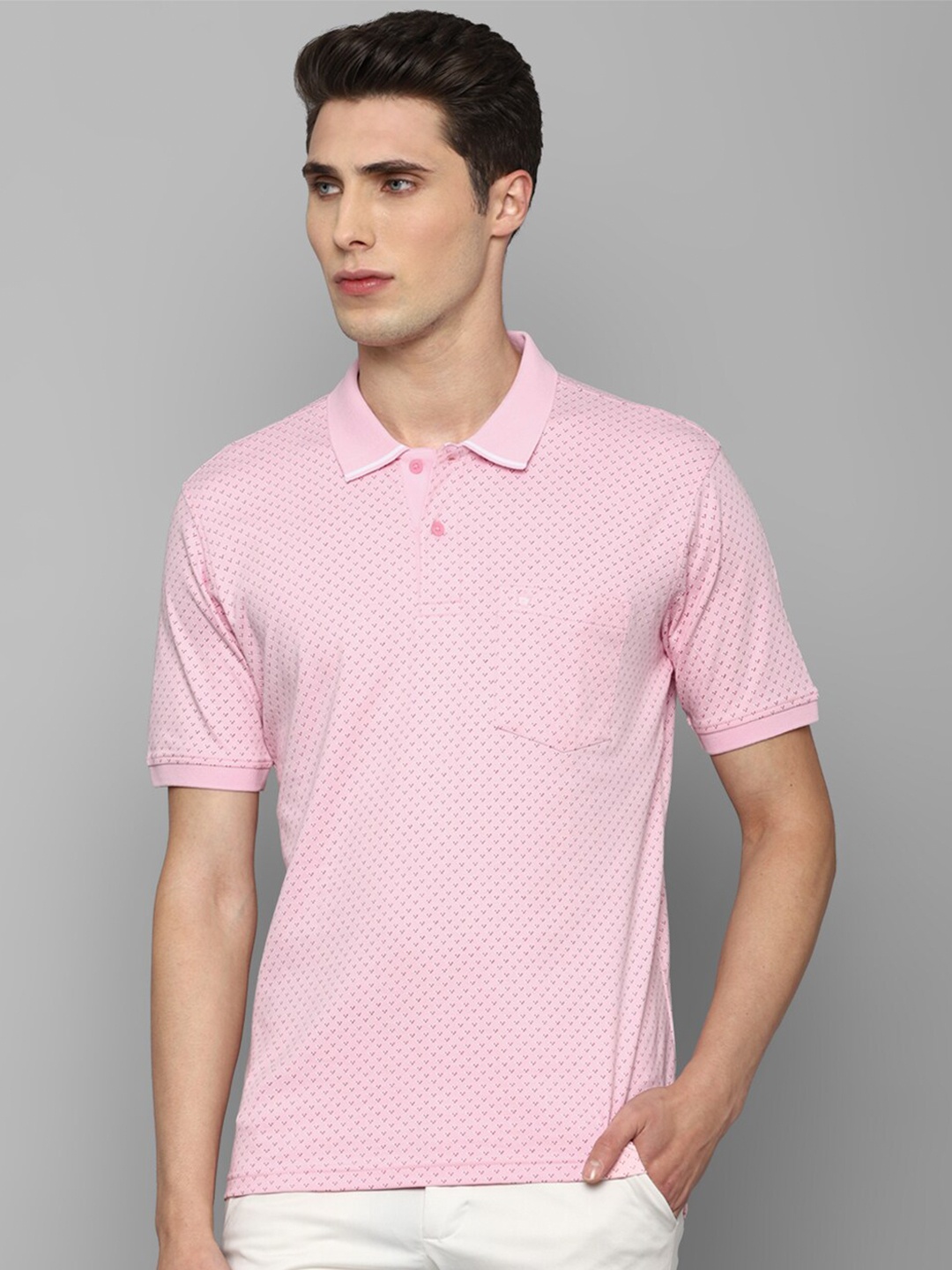 

Louis Philippe Men Pink Printed Polo Collar Cotton T-shirt