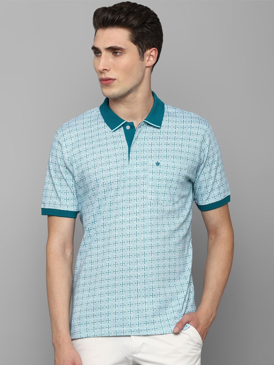 

Louis Philippe Men Blue Printed Polo Collar Cotton T-shirt