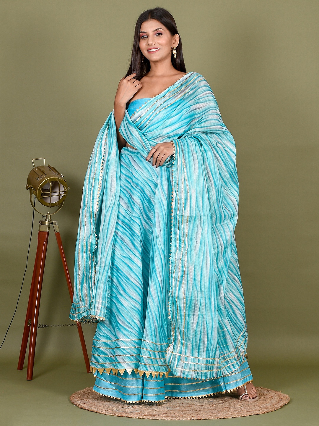 

Kesarya Blue & White Ready to Wear Lehenga & Unstitched Blouse With Dupatta