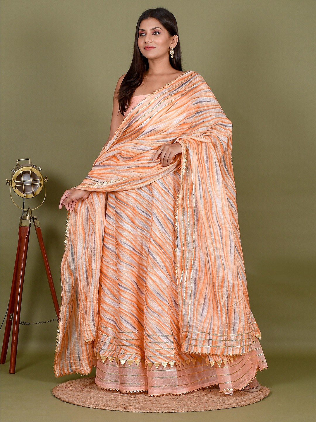 

Kesarya Peach-Coloured & White Ready to Wear Lehenga & Unstitched Blouse With Dupatta