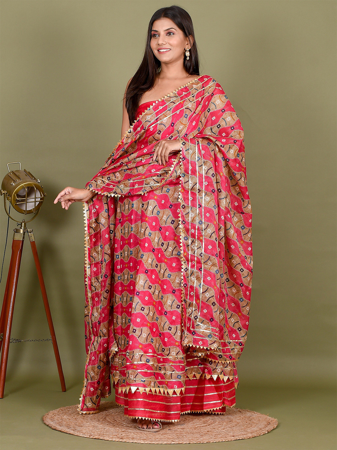 

Kesarya Pink & Blue Printed Ready to Wear Lehenga & Unstitched Blouse With Dupatta