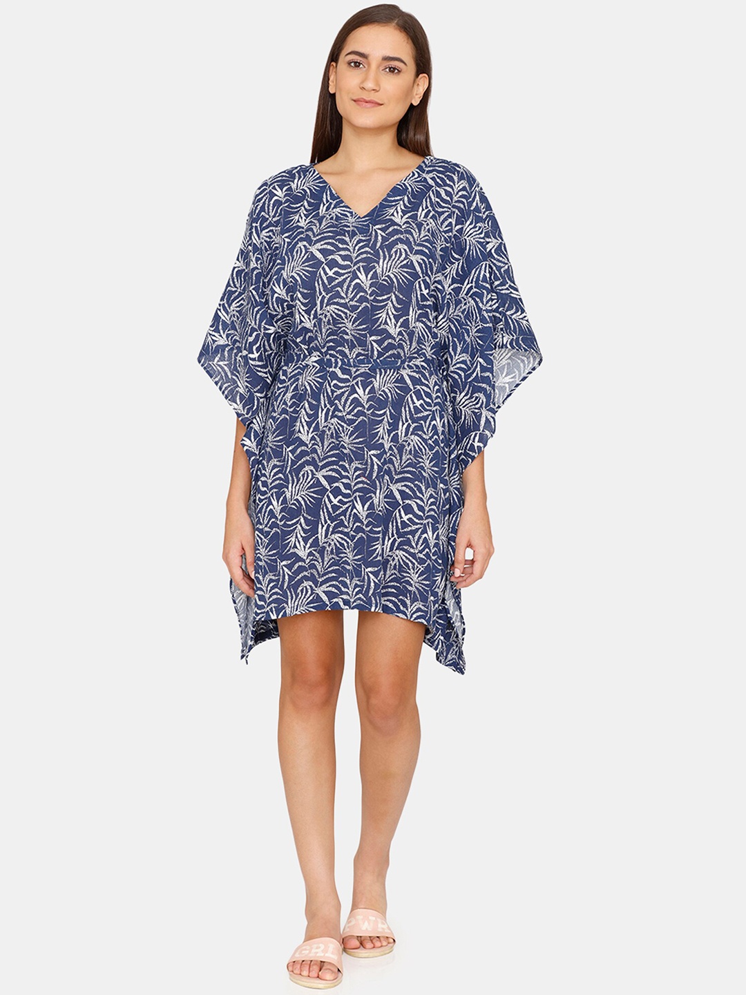 

Coucou by Zivame Women Blue Printed Pure Cotton Cover-Up Kaftan Dress