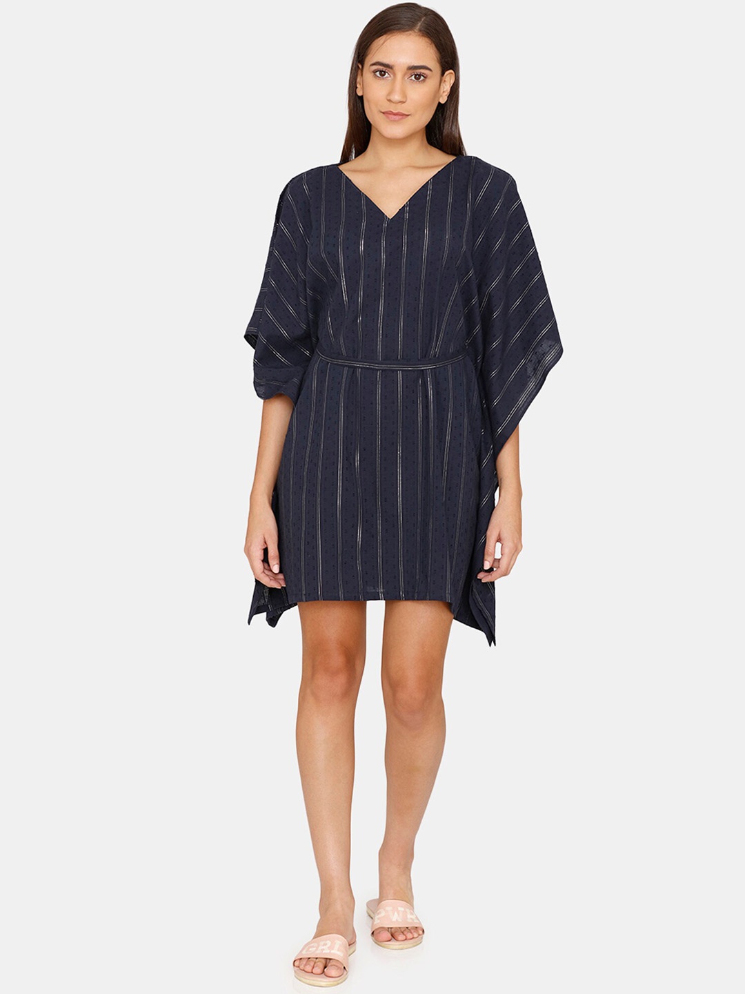 

Coucou by Zivame Women Blue Striped Pure Cotton Kaftan Cover Up Dress