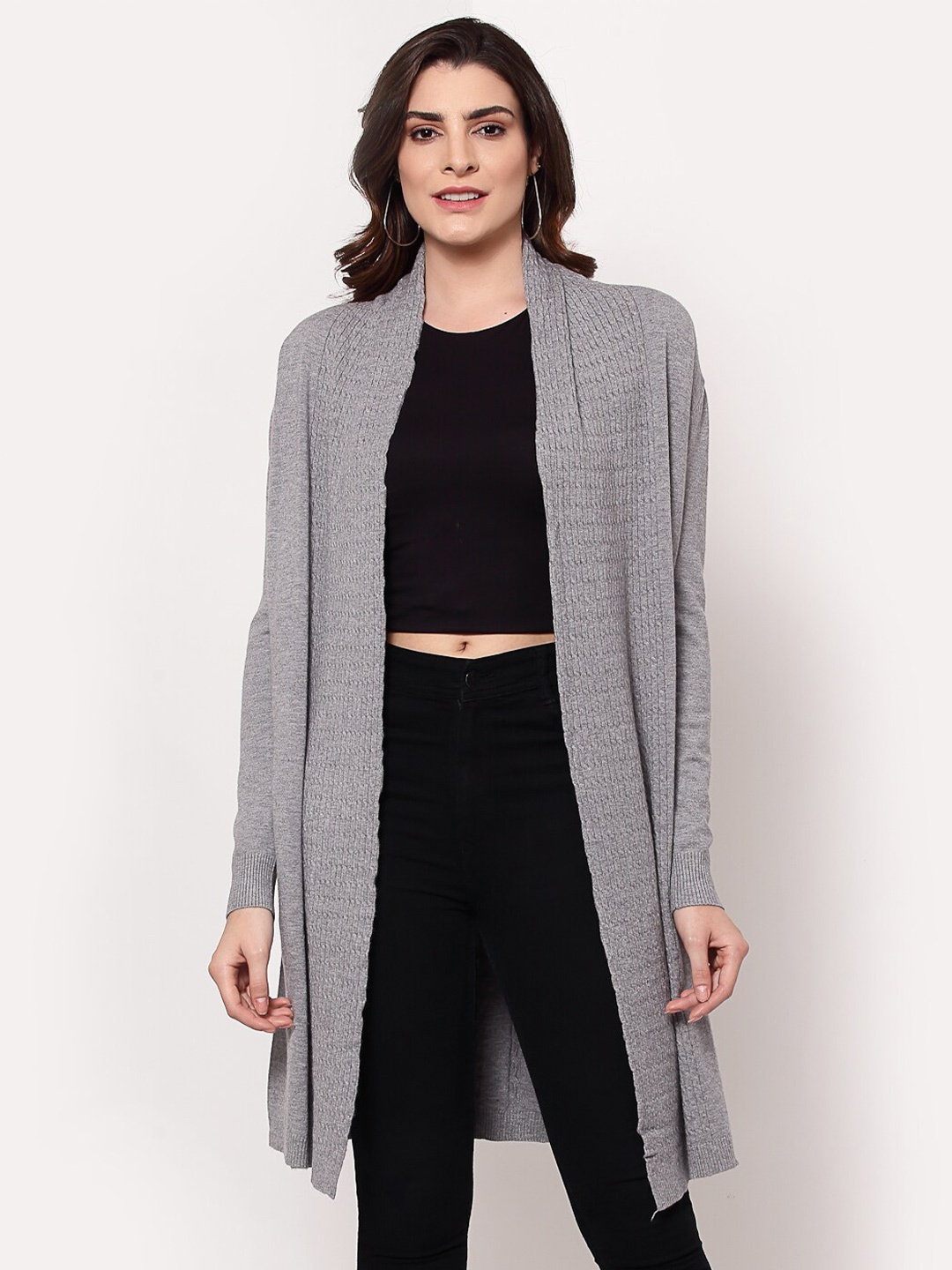 

Mafadeny Women Grey Longline Shrug