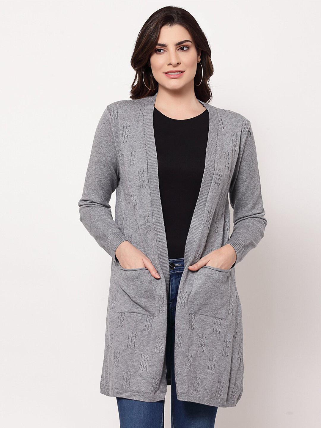 

Mafadeny Women Grey Longline Shrug