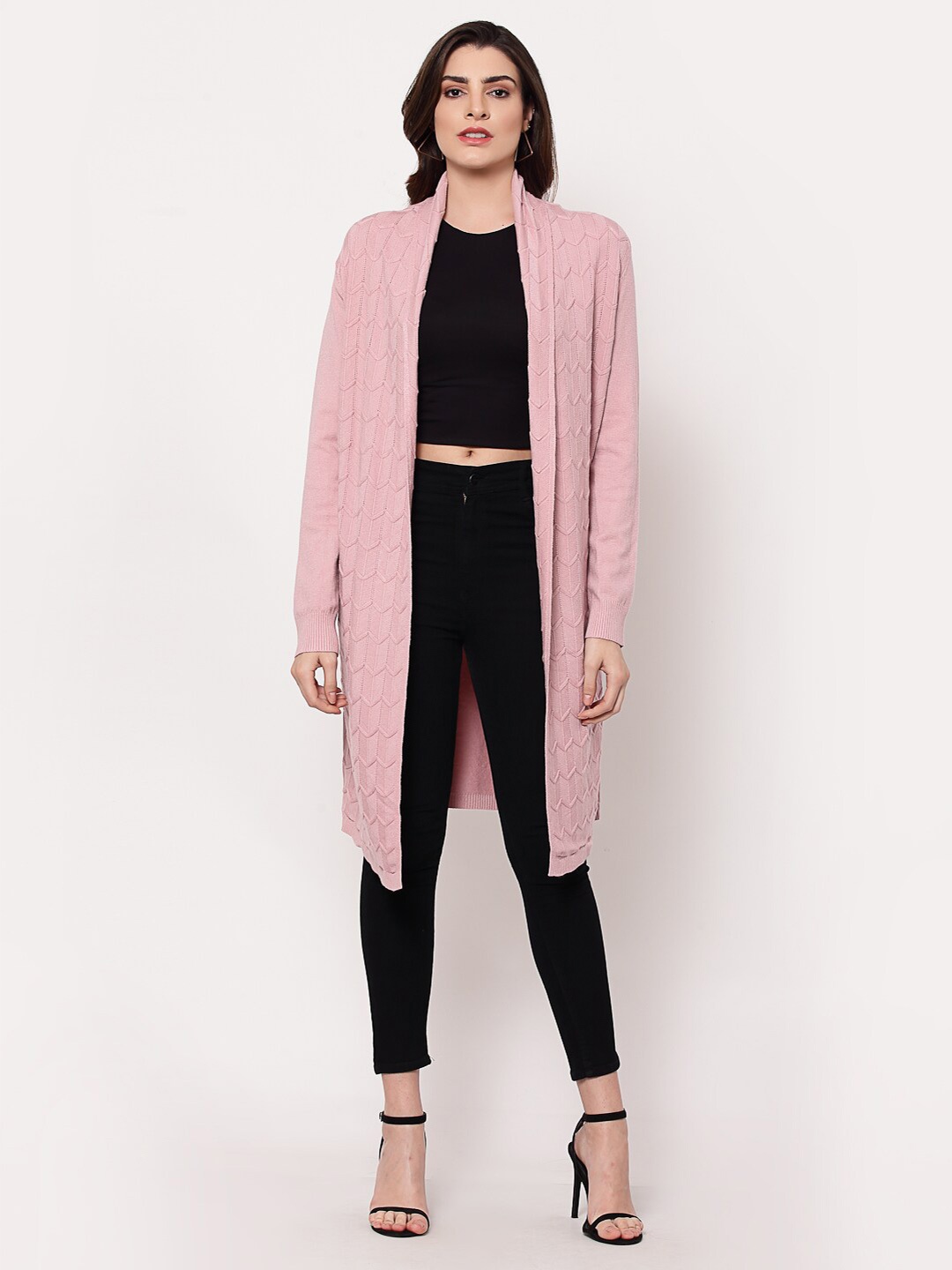 

Mafadeny Women Pink Longline Shrug