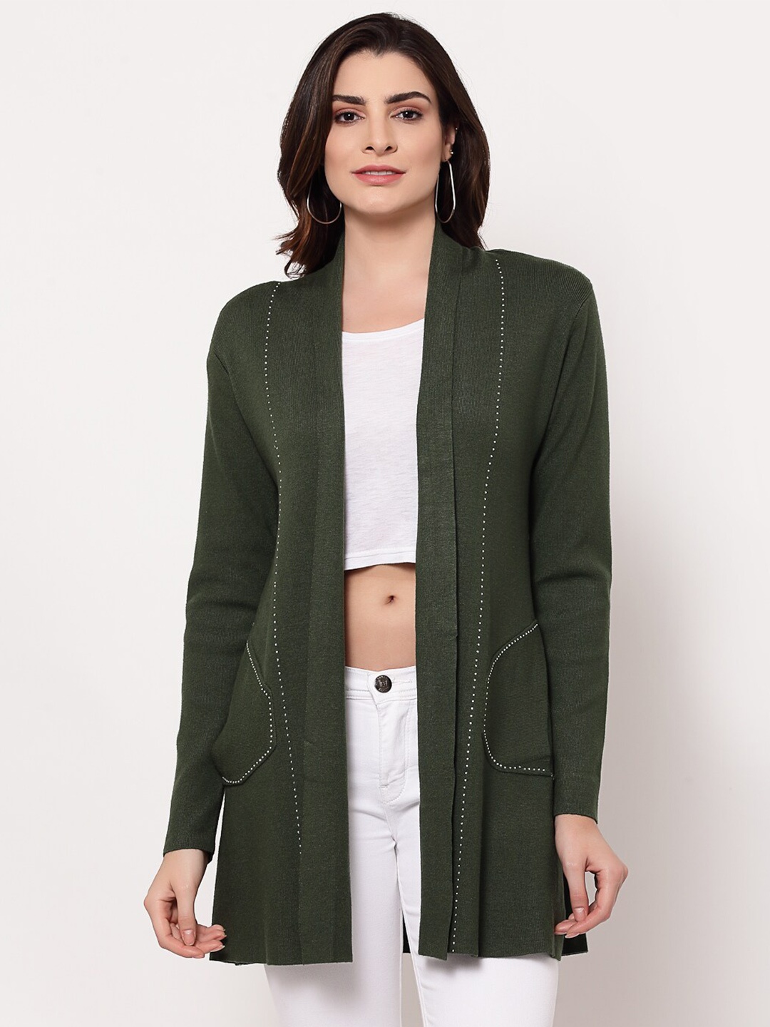 

Mafadeny Women Green Longline Shrug