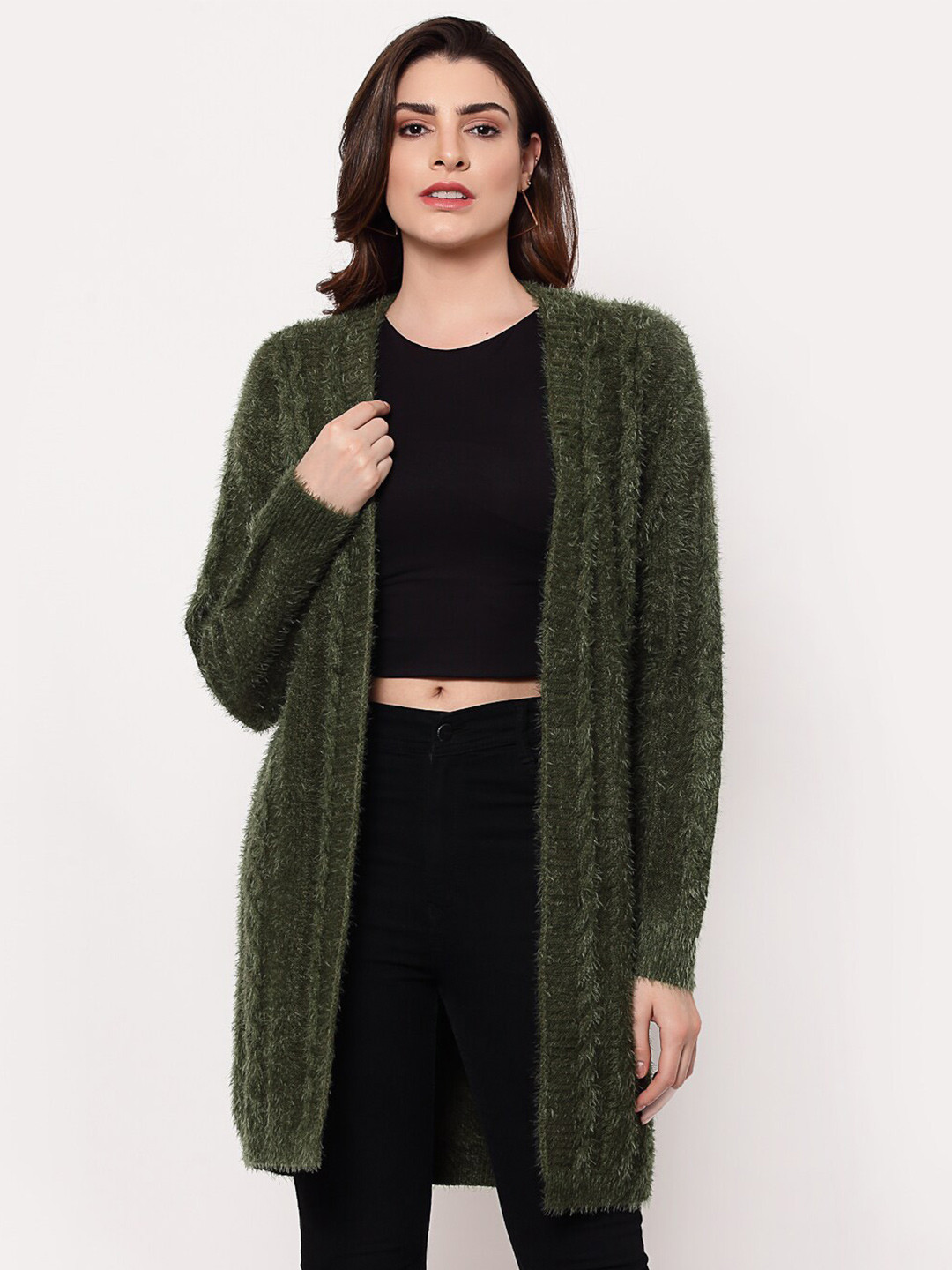 

Mafadeny Women Green Longline Shrug