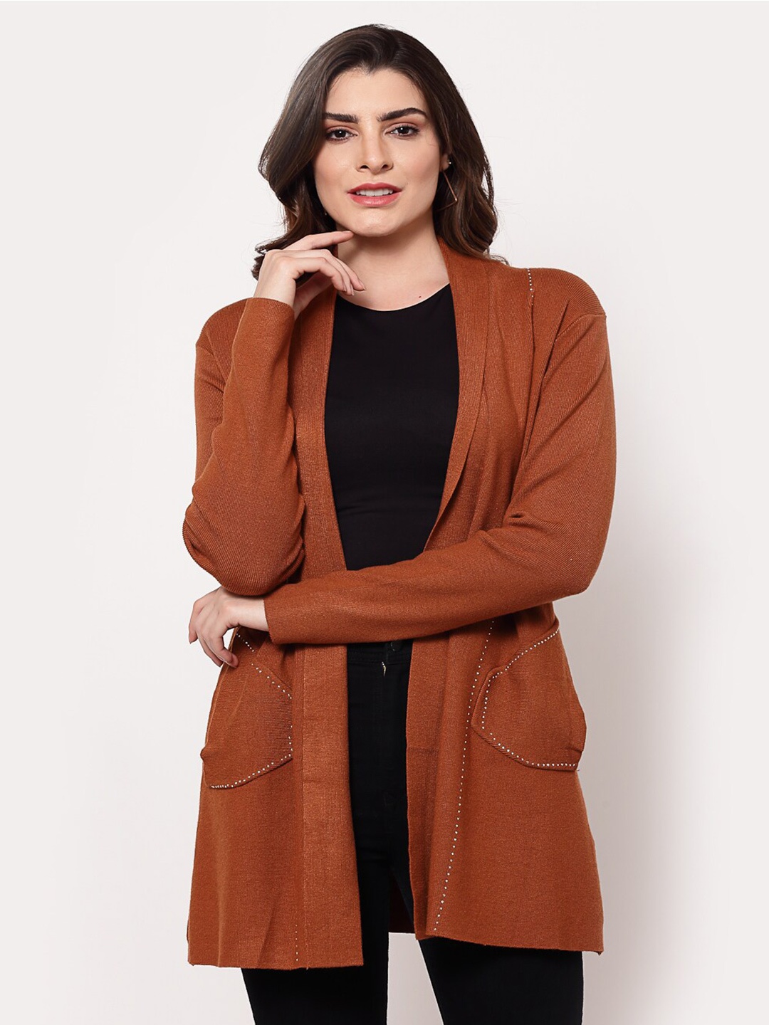 

Mafadeny Women Rust Longline Shrug
