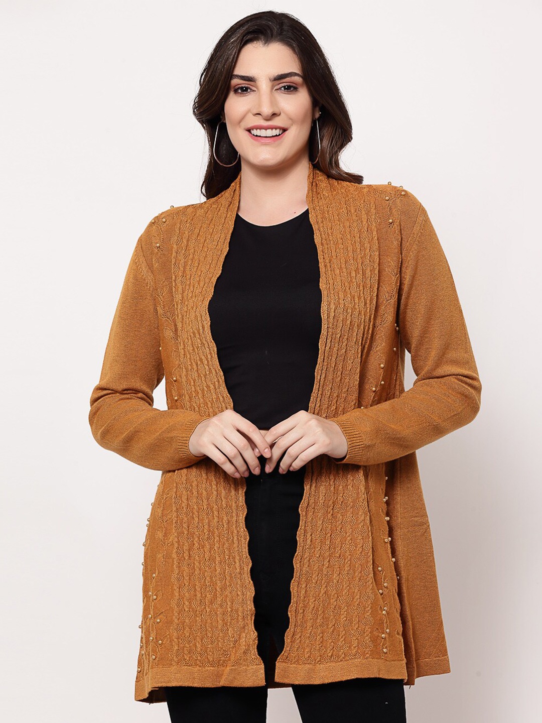 

Mafadeny Women Mustard Longline Shrug