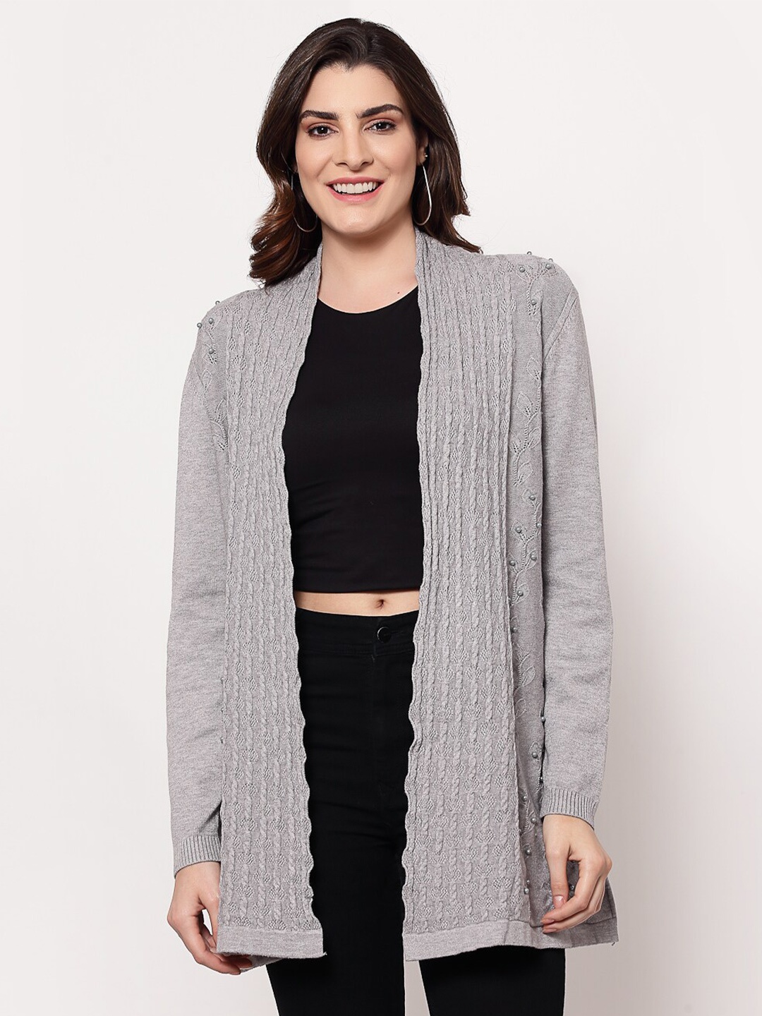 

Mafadeny Women Grey Longline Shrug