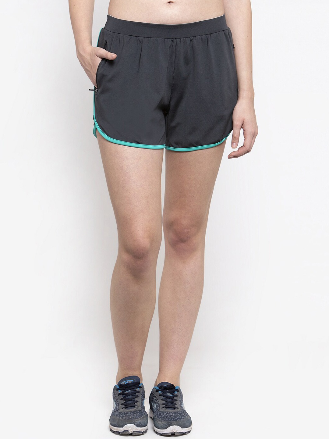 

UNPAR Women Grey & Sea Green Colourblocked Sports Shorts