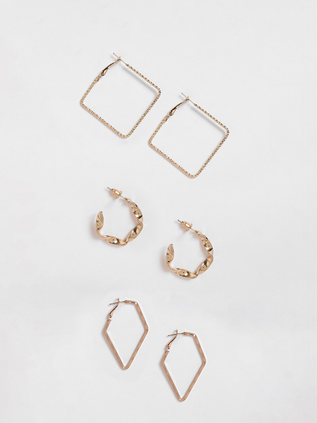 

EL REGALO Set Of 3 Gold-Plated Geometric Hoop Earrings