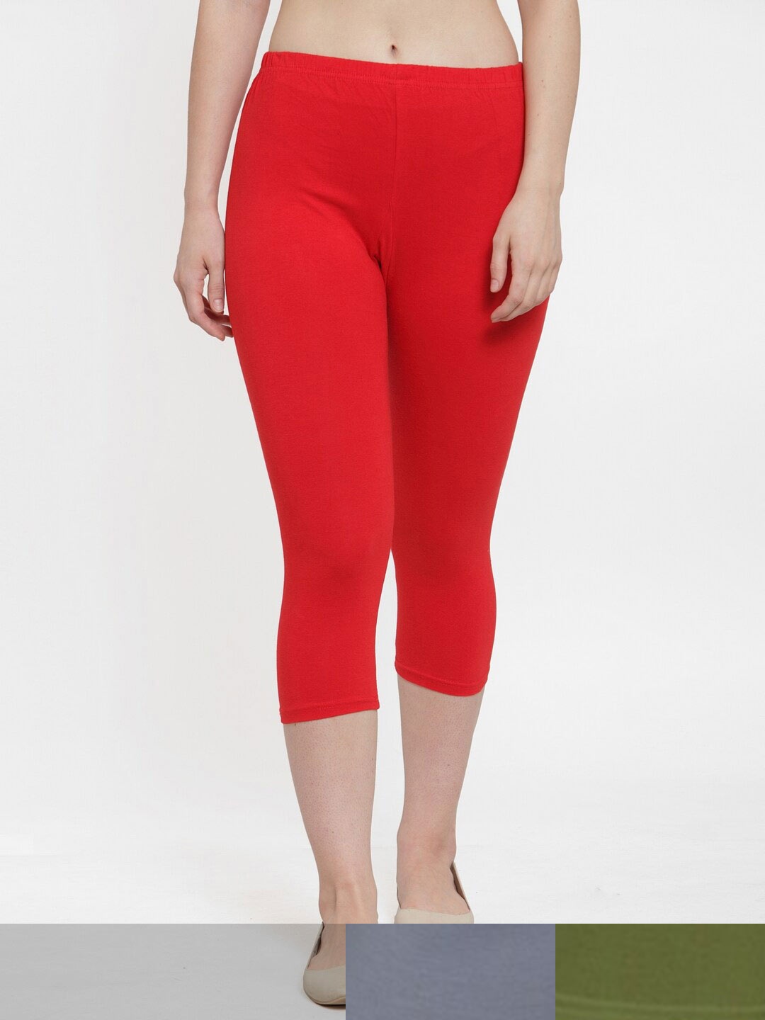 

GRACIT Women Pack Of 3 Cotton Lycra Capris, Red