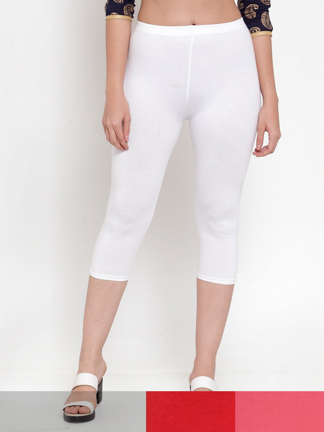 

GRACIT Women Pack Of 3 Cotton Lycra Capris, White