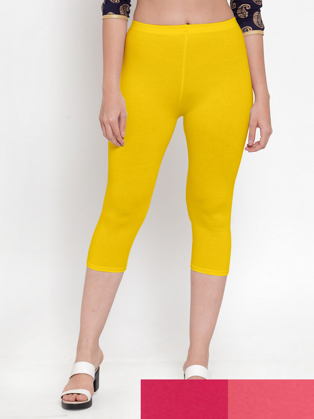 

GRACIT Women Pack Of 3 Cotton Lycra Capris, Yellow