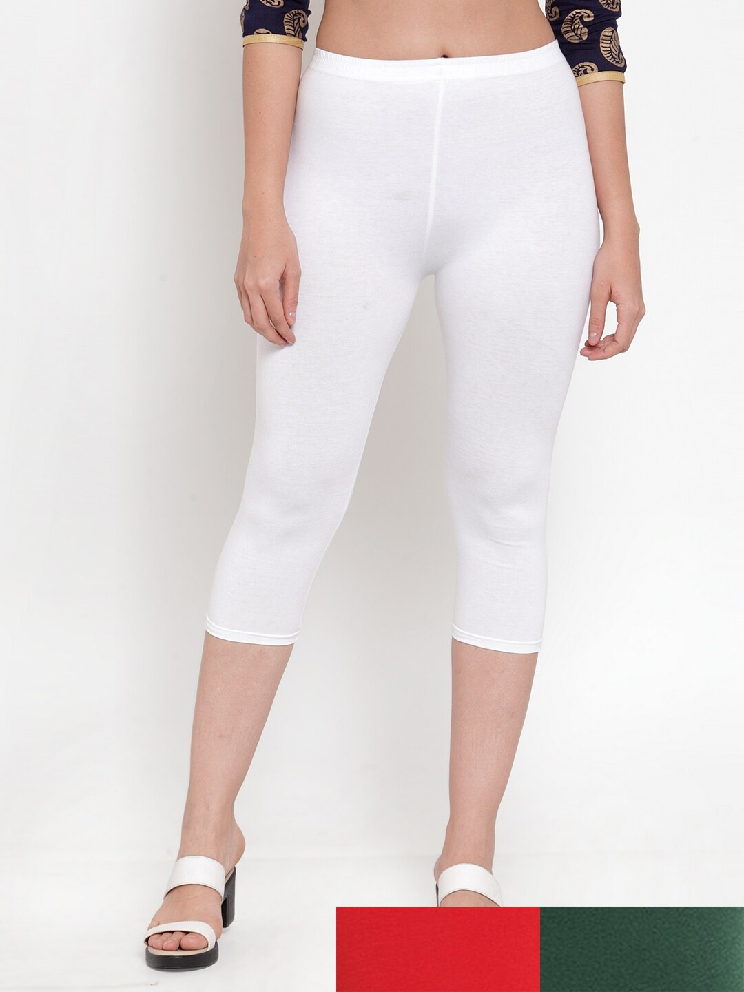 

GRACIT Women Pack Of 3 Cotton Lycra Capris, White