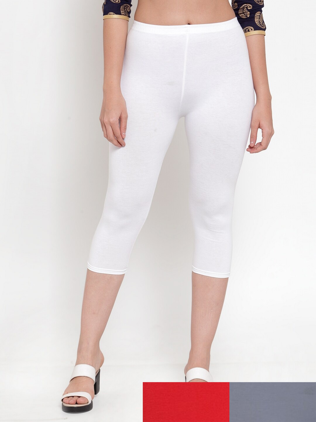

GRACIT Women Pack Of 3 Cotton Lycra Capris, White