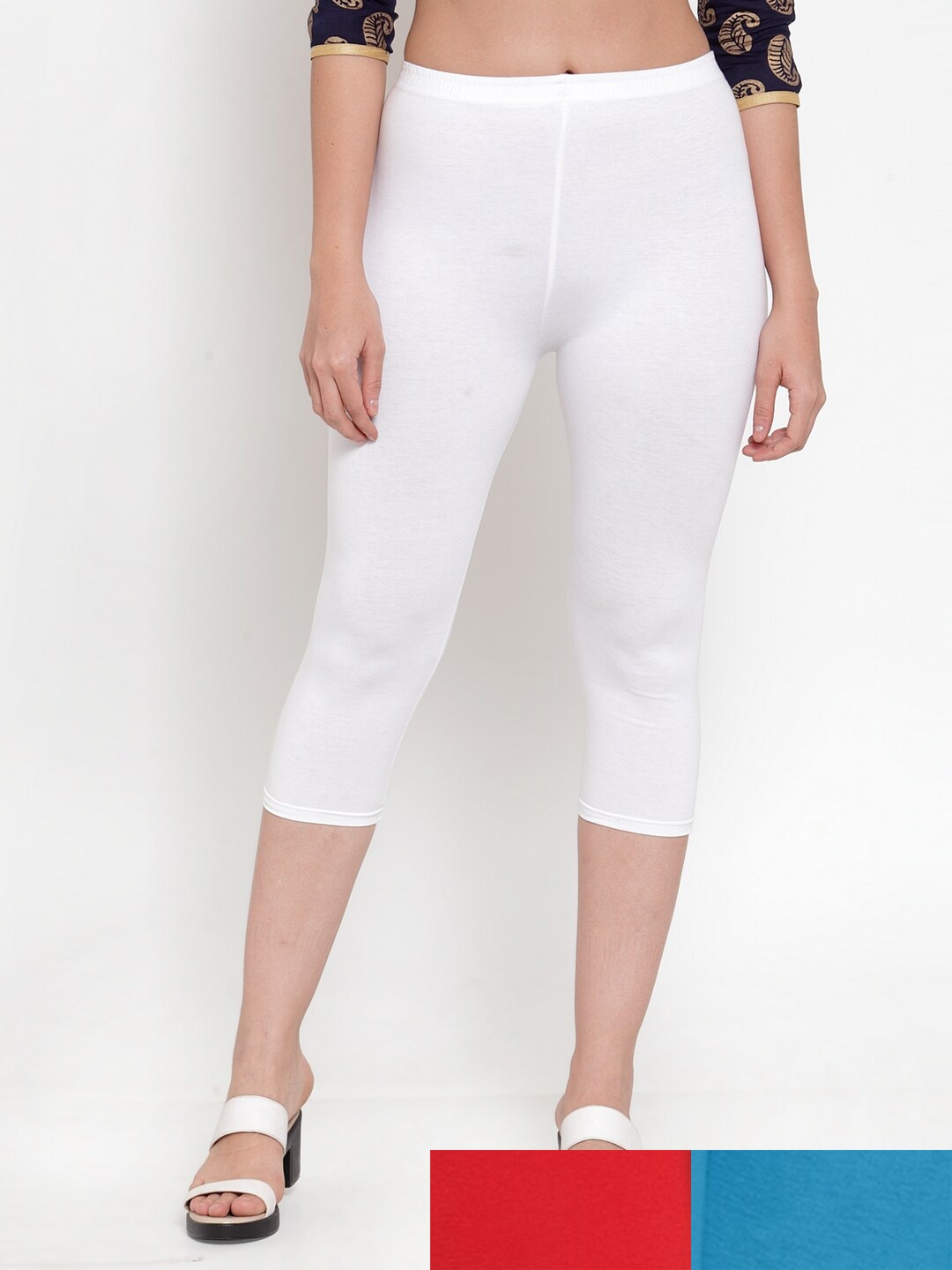 

GRACIT Women Pack Of 3 Cotton Lycra Capris, White