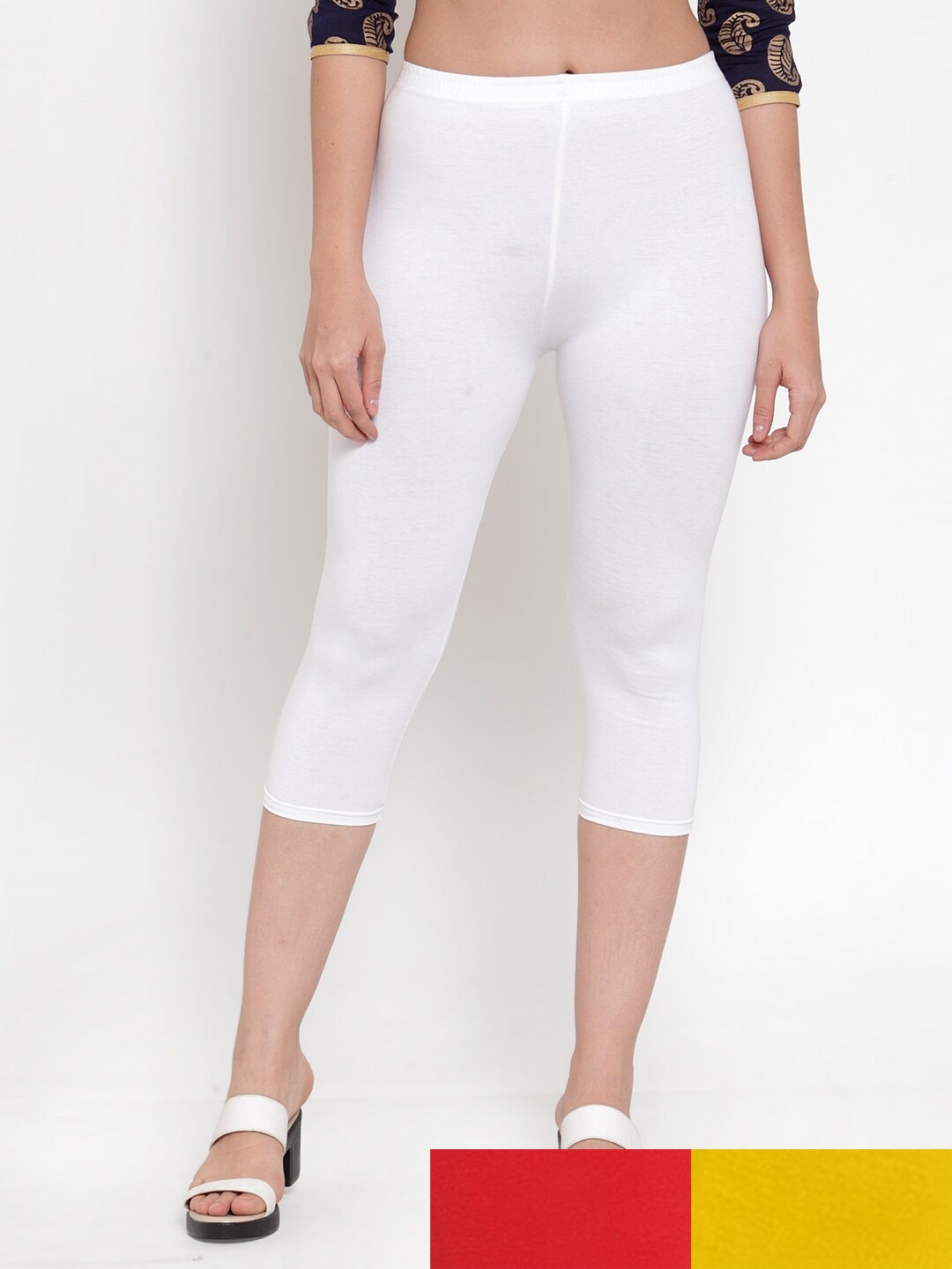 

GRACIT Women Pack Of 3 Cotton Lycra Capris, White