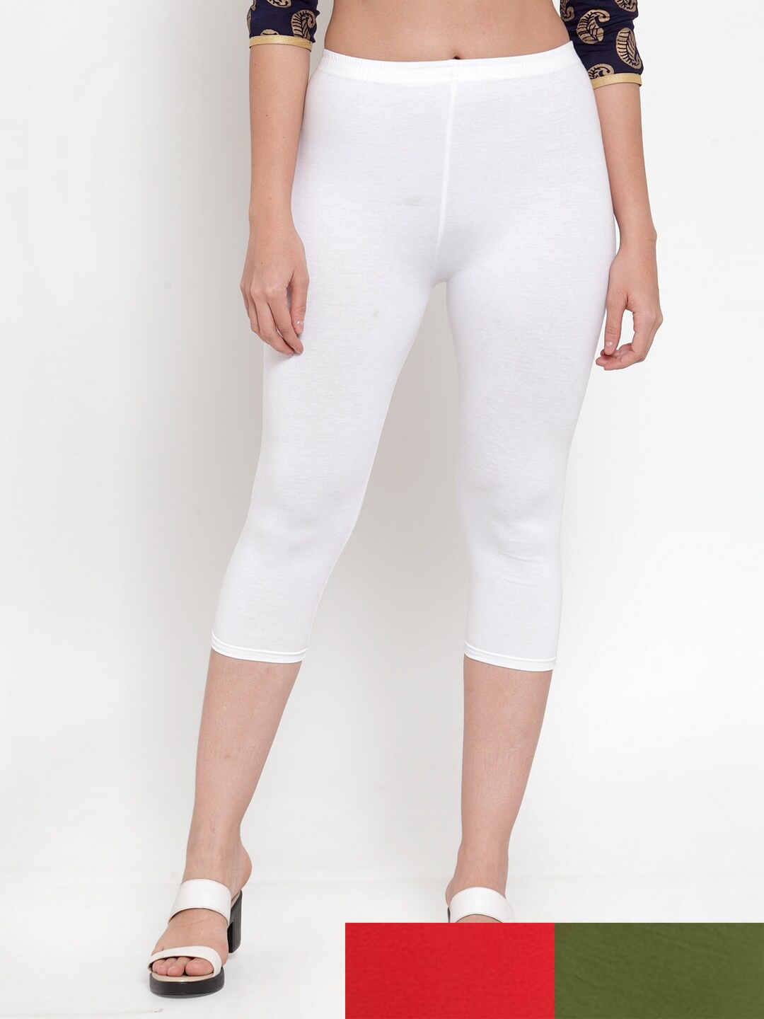 

GRACIT Women Pack Of 3 Cotton Lycra Capris, White