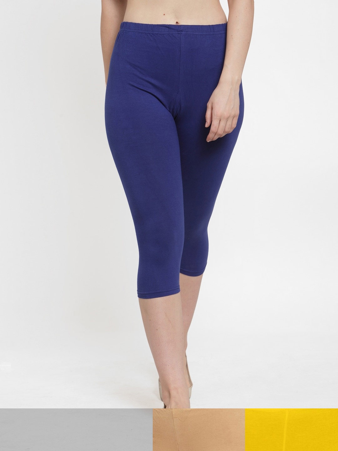 

GRACIT Women Pack Of 3 Regular Fit Super Combed Cotton Lycra Capris, Blue