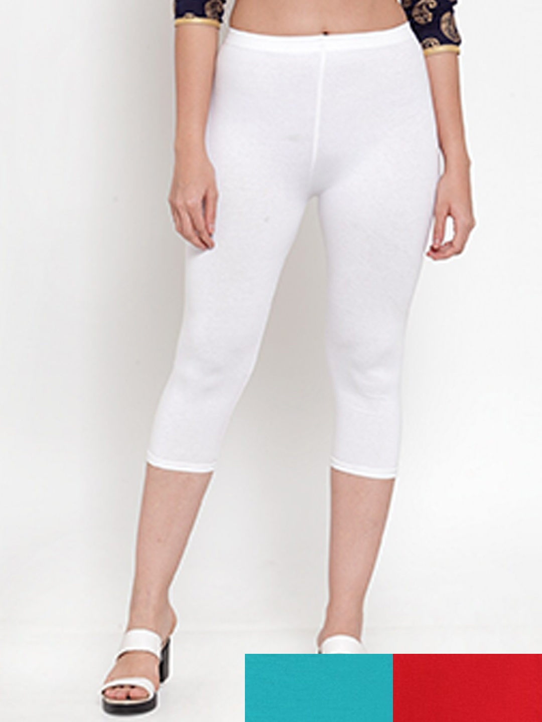 

GRACIT Women Pack of 3 Solid White & Blue Capris
