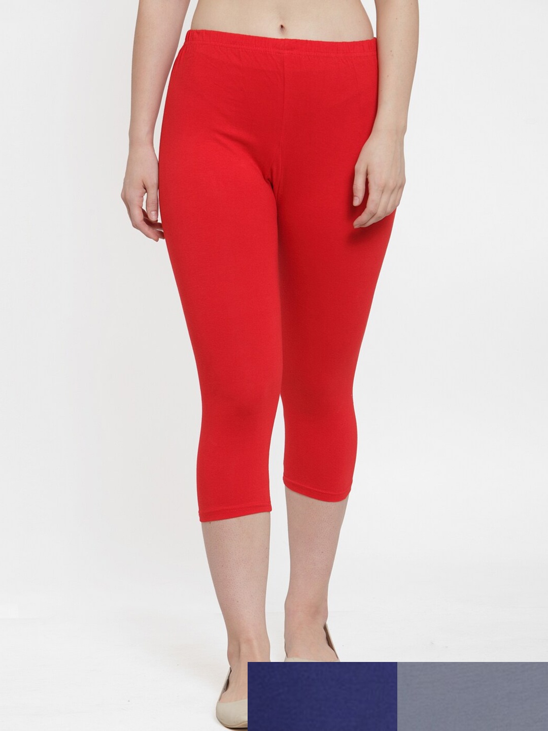

GRACIT Women Pack of 3 Solid Red & Grey Capris