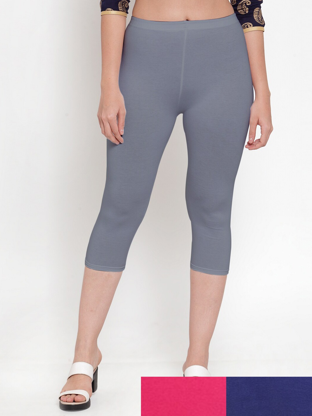 

GRACIT Women Pack of 3 Solid Grey & Pink Capris