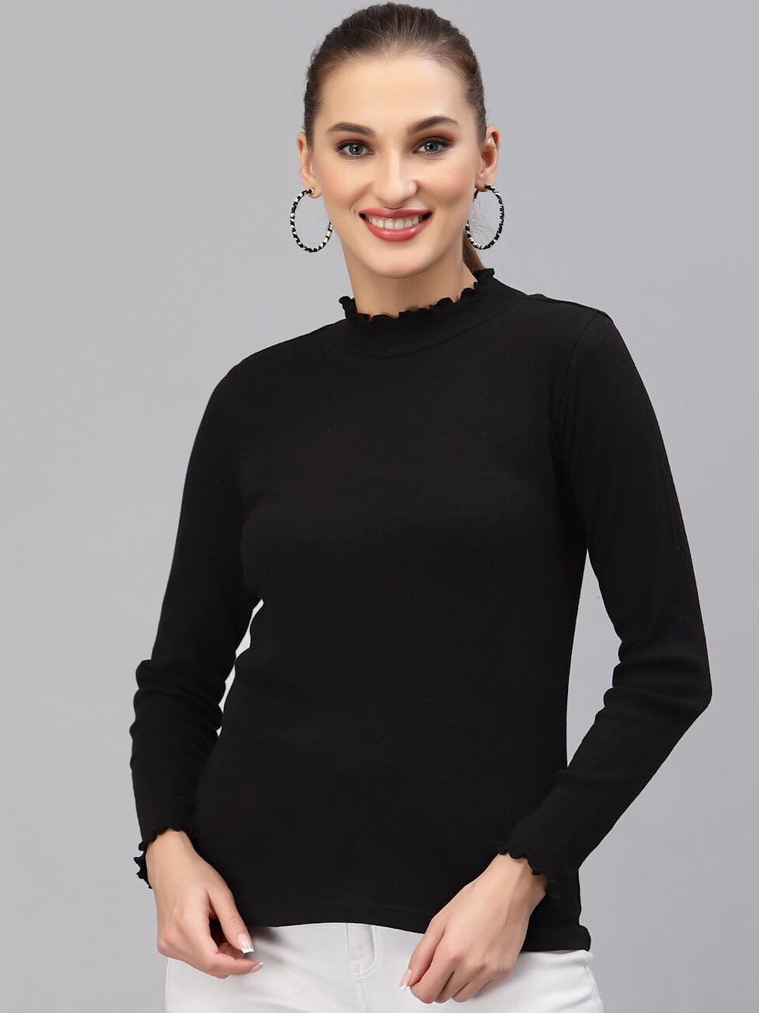 

Style Quotient Woman Solid High Neck Pure Cotton Top, Black