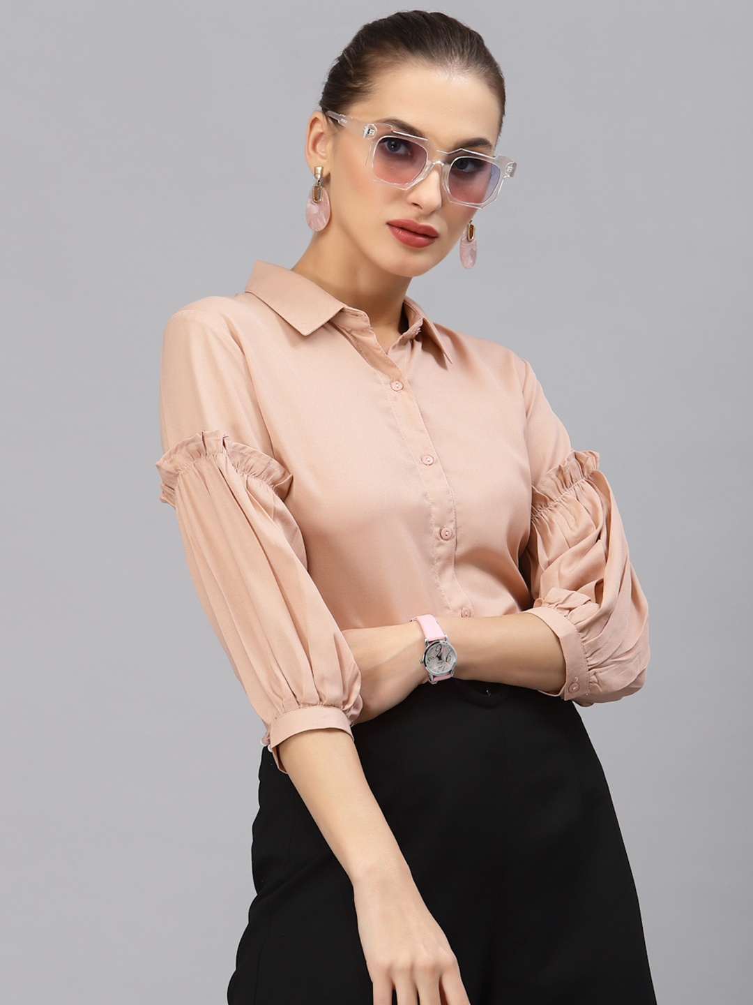 

Style Quotient Women Nude-Coloured Solid Smart Formal Shirt