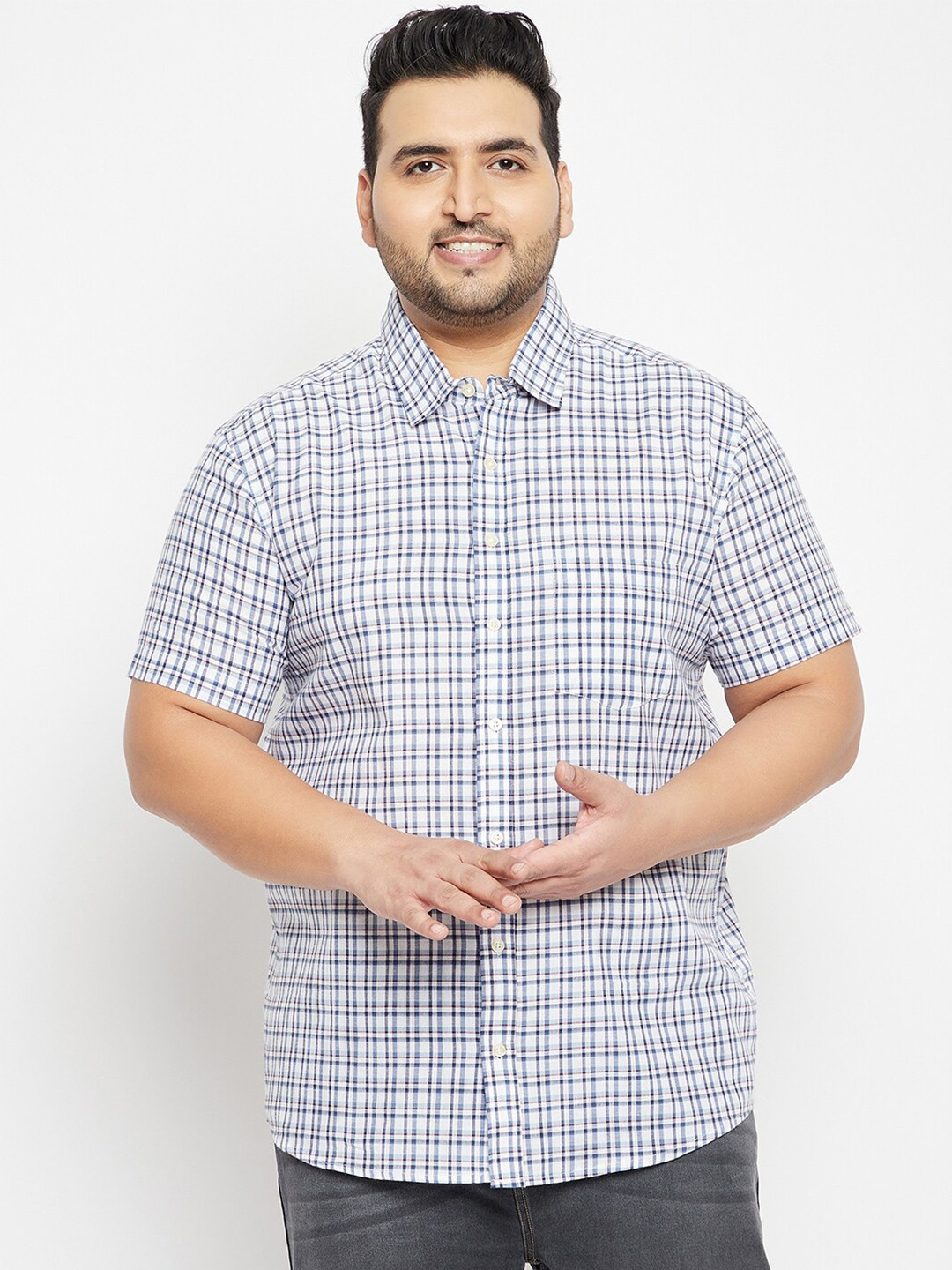 

bigbanana Men Plus Size Blue Comfort Checked Cotton Casual Shirt