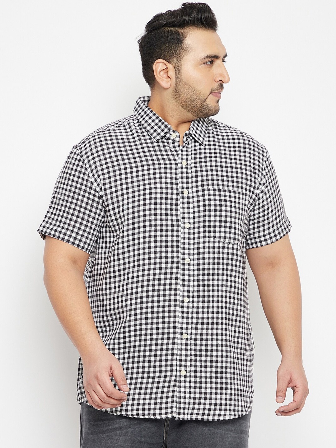 

bigbanana Men Plus Size Black Gingham Checked Casual Cotton Shirt